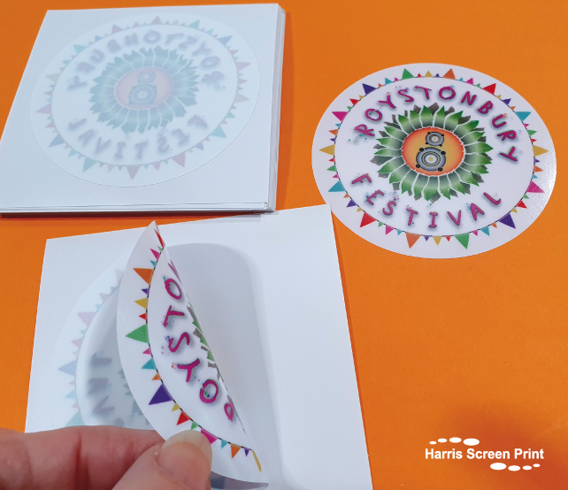 Round Car window stickers printed for Roystonbury Festival