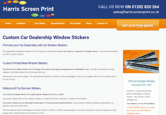 Printed customised stickers for car dealerships