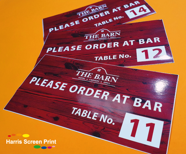 Waterproof Table Stickers printed for UK Pub Restaurant 