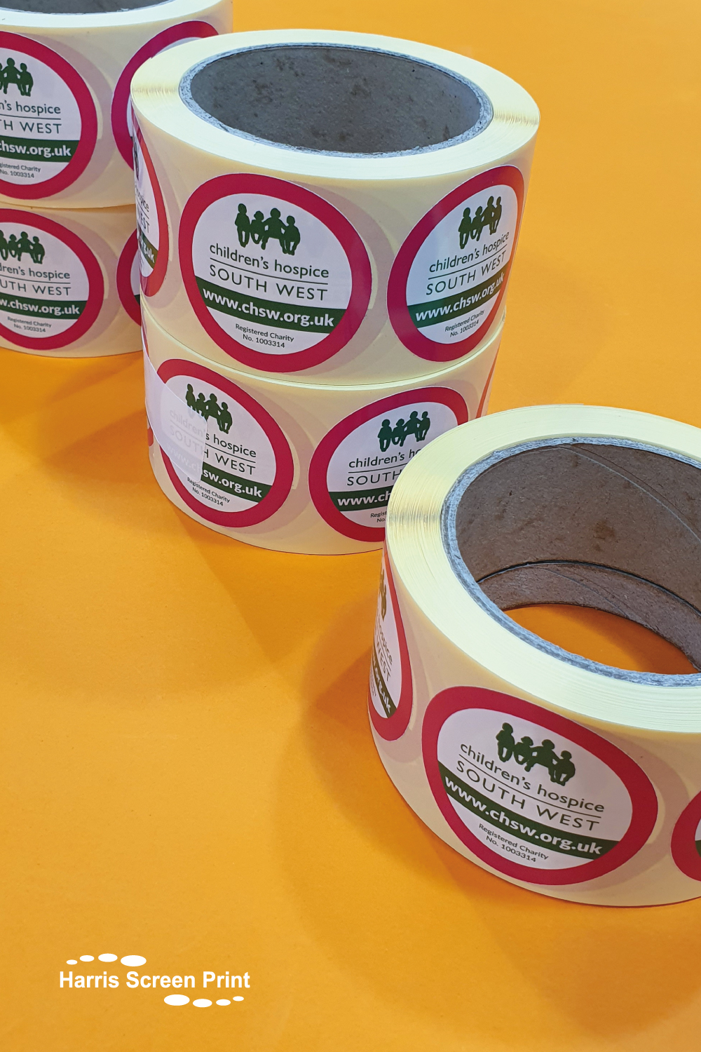 Rolls of Charity Stickers printed for UK Children's Hospice
