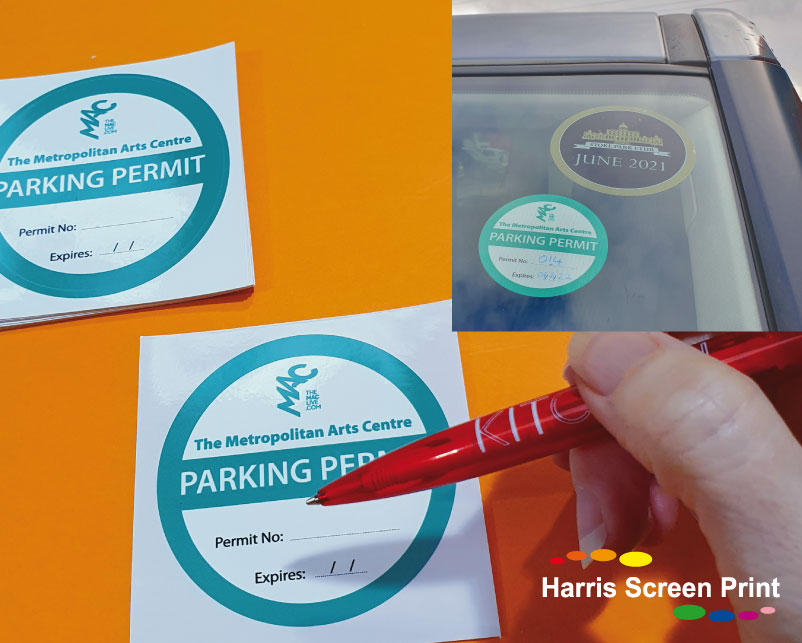 Self clinging car park permits printed